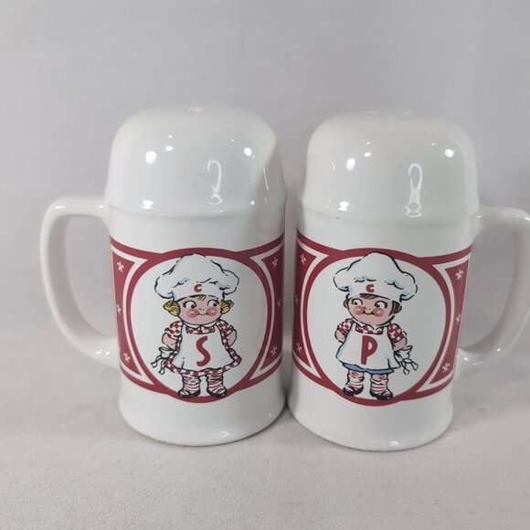 Campbell's Soup 1990 Kids Salt & Pepper Shaker Red White Vintage Ceramic - Picture 1 of 11